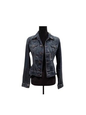 True Religion Jimmy distressed button front denim blue cotton jacket extra small